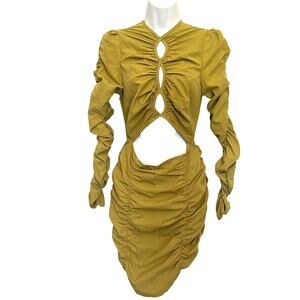 PrettyLittleThing Y2K  Cut Out Bodycon Dress Sz 4 Clubwear Ruched Party Olive